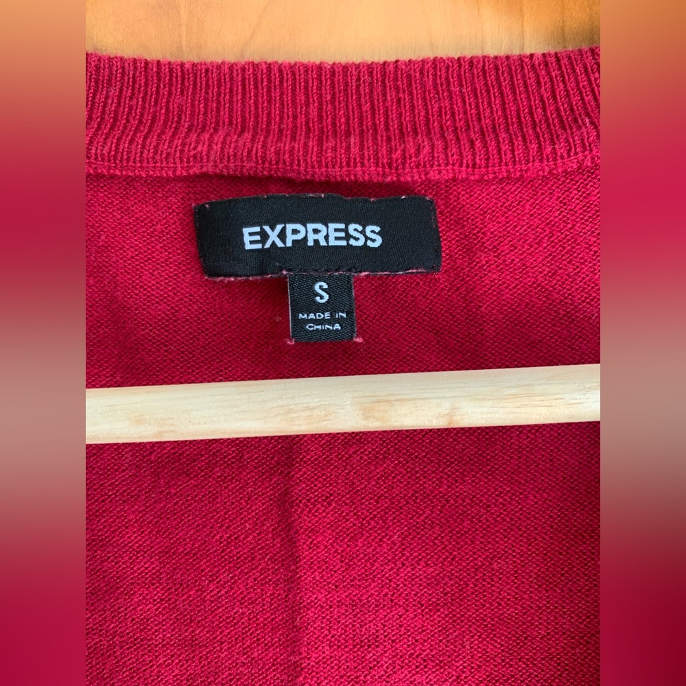 Express Ruffle Cropped/Long-Sleeve Cardigans (red & gray) Size S - Picture 5 of 5